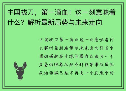 中国拔刀，第一滴血！这一刻意味着什么？解析最新局势与未来走向